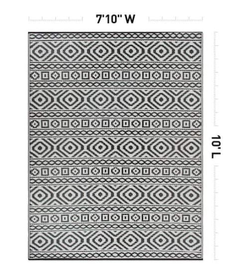 Hawaii Black 8 ft. x 10 ft. Contemporary Geometric Reversible Plastic Outdoor Area Rug