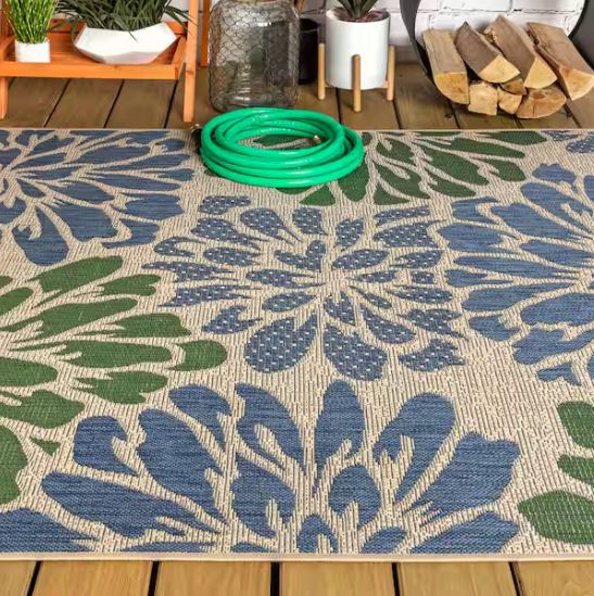 Zinnia Navy/Green 8 ft. x 10 ft. Floral Indoor/Outdoor Area Rug