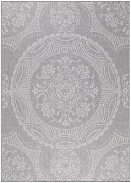 Waikiki Grey/White 8 ft. x 10 ft. Medallion Indoor/Outdoor Area Rug