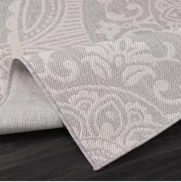 Waikiki Grey/White 8 ft. x 10 ft. Medallion Indoor/Outdoor Area Rug
