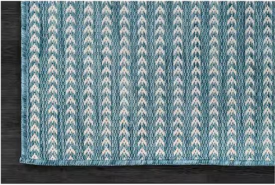 Arrow Aqua 8 ft. x 10 ft. Chevron Striped Washable Indoor Outdoor Area Rug