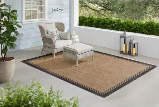 Terrace Black 5 ft. x 7 ft. Border Indoor/Outdoor Area Rug
