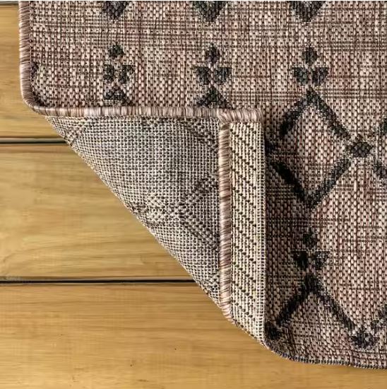 Ourika Moroccan Geometric Textured Weave Natural/Black 5 ft. x 8 ft. Indoor/Outdoor Area Rug