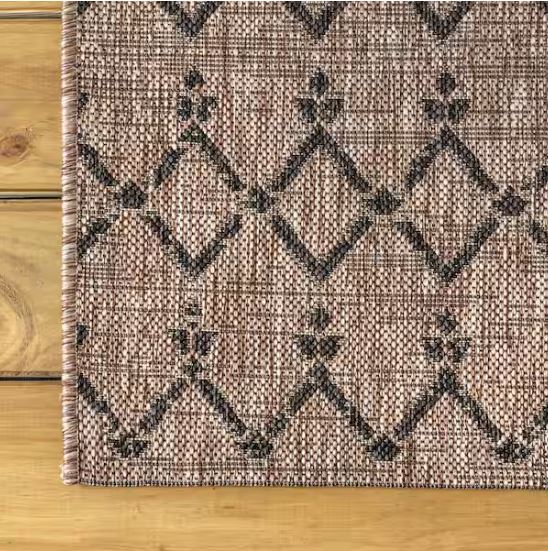 Ourika Moroccan Geometric Textured Weave Natural/Black 5 ft. x 8 ft. Indoor/Outdoor Area Rug