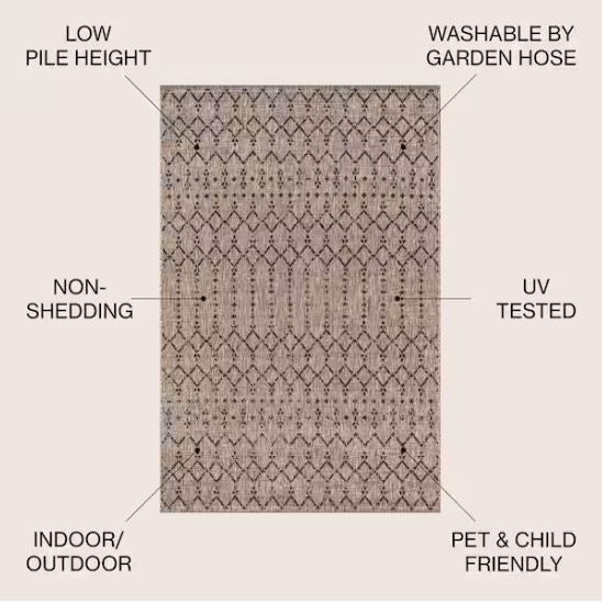 Ourika Moroccan Geometric Textured Weave Natural/Black 5 ft. x 8 ft. Indoor/Outdoor Area Rug