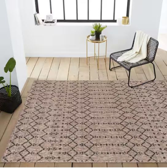 Ourika Moroccan Geometric Textured Weave Natural/Black 5 ft. x 8 ft. Indoor/Outdoor Area Rug