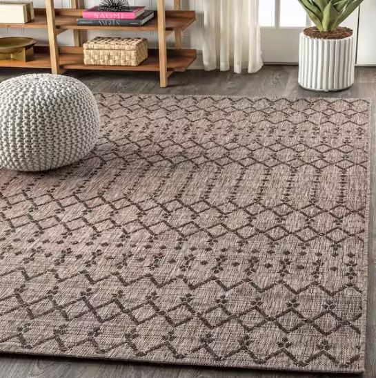 Ourika Moroccan Geometric Textured Weave Natural/Black 5 ft. x 8 ft. Indoor/Outdoor Area Rug