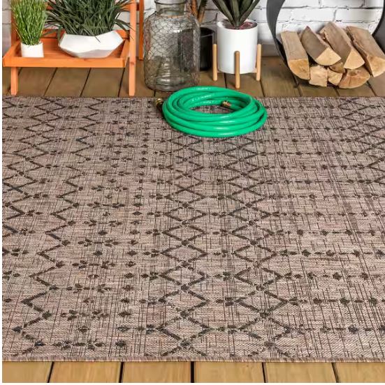Ourika Moroccan Geometric Textured Weave Natural/Black 5 ft. x 8 ft. Indoor/Outdoor Area Rug