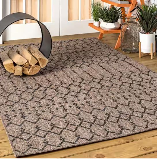 Ourika Moroccan Geometric Textured Weave Natural/Black 5 ft. x 8 ft. Indoor/Outdoor Area Rug