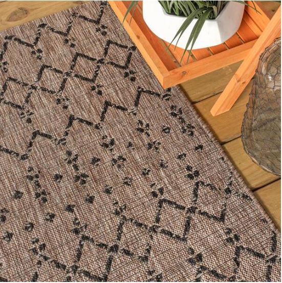 Ourika Moroccan Geometric Textured Weave Natural/Black 5 ft. x 8 ft. Indoor/Outdoor Area Rug
