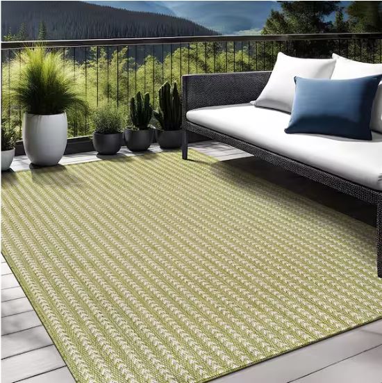 Arrow Olive 5 ft. x 7 ft. Chevron Striped Washable Indoor Outdoor Area Rug