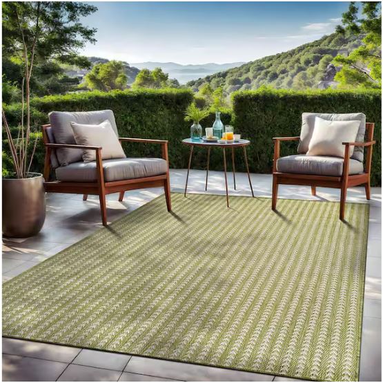 Arrow Olive 5 ft. x 7 ft. Chevron Striped Washable Indoor Outdoor Area Rug