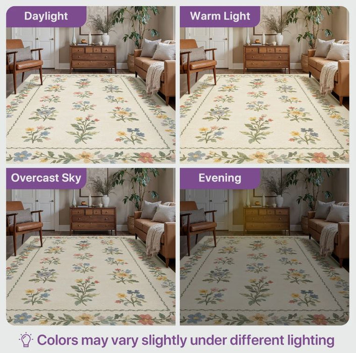 6x9 Abingdon Aaron Floral Area Rug, Machine Washable, Soft Faux Cashmere& Non-Slip Backing