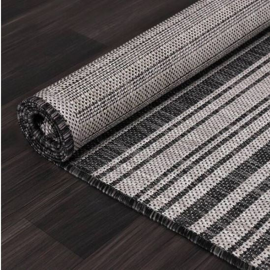 Waikiki Dark Grey/White 6 ft. x 9 ft. Stripe Indoor/Outdoor Area Rug