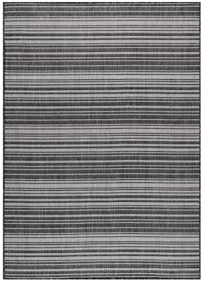 Waikiki Dark Grey/White 6 ft. x 9 ft. Stripe Indoor/Outdoor Area Rug
