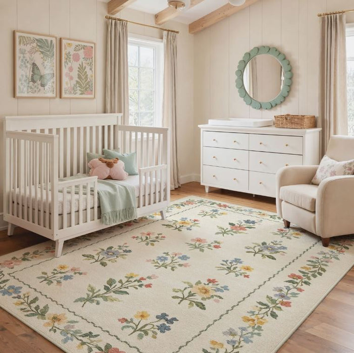 6x9 Abingdon Aaron Floral Area Rug, Machine Washable, Soft Faux Cashmere& Non-Slip Backing