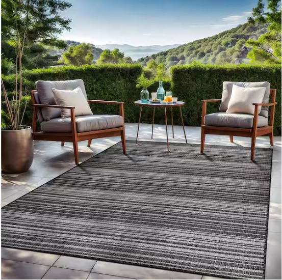 Waikiki Dark Grey/White 6 ft. x 9 ft. Stripe Indoor/Outdoor Area Rug