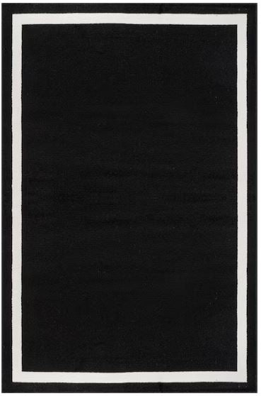 Aura Black 5x7 ft. Rubber Back Washable Modern Bordered Indoor Outdoor Area Rug