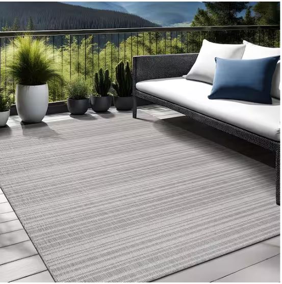 Waikiki Grey/White 6 ft. x 9 ft. Stripe Indoor/Outdoor Area Rug