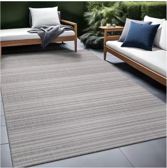 Waikiki Grey/White 6 ft. x 9 ft. Stripe Indoor/Outdoor Area Rug