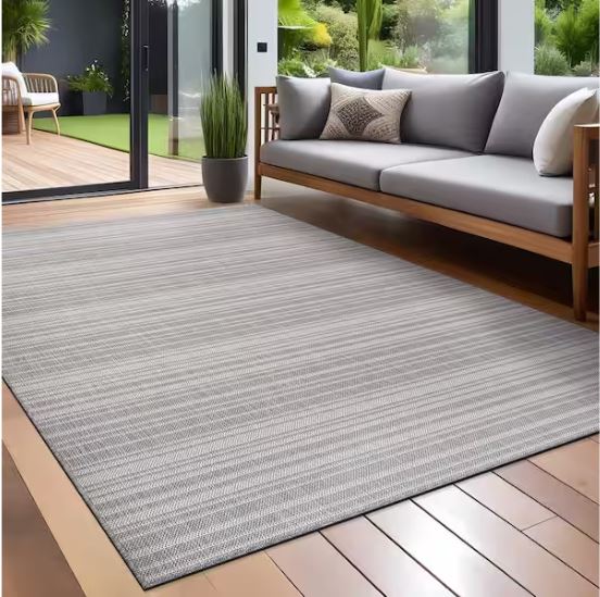 Waikiki Grey/White 6 ft. x 9 ft. Stripe Indoor/Outdoor Area Rug
