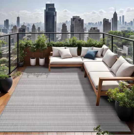 Waikiki Grey/White 6 ft. x 9 ft. Stripe Indoor/Outdoor Area Rug