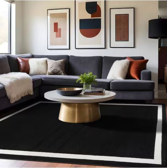 Aura Black 5x7 ft. Rubber Back Washable Modern Bordered Indoor Outdoor Area Rug