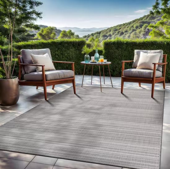 Waikiki Grey/White 6 ft. x 9 ft. Stripe Indoor/Outdoor Area Rug