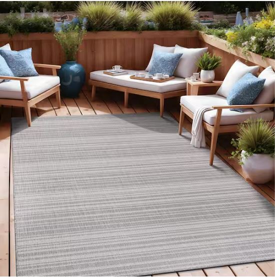 Waikiki Grey/White 6 ft. x 9 ft. Stripe Indoor/Outdoor Area Rug