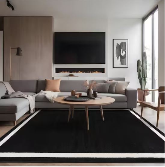 Aura Black 5x7 ft. Rubber Back Washable Modern Bordered Indoor Outdoor Area Rug