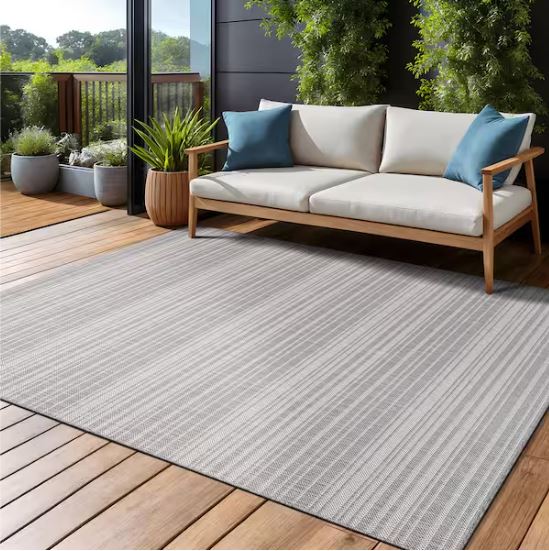 Waikiki Grey/White 6 ft. x 9 ft. Stripe Indoor/Outdoor Area Rug