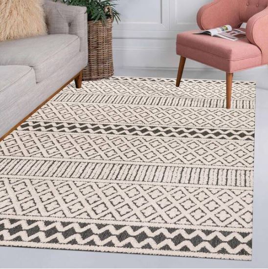 Ormond High-Low Modern Trellis Geometric Cream/Black 4 ft. x 6 ft. Indoor/Outdoor Area Rug