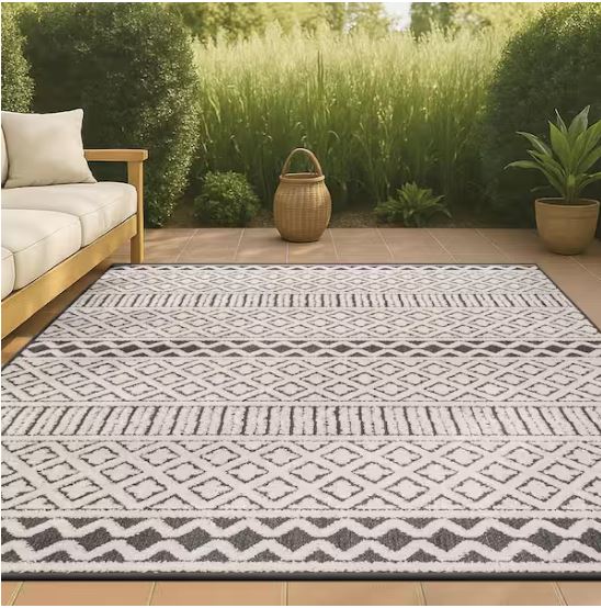 Ormond High-Low Modern Trellis Geometric Cream/Black 4 ft. x 6 ft. Indoor/Outdoor Area Rug
