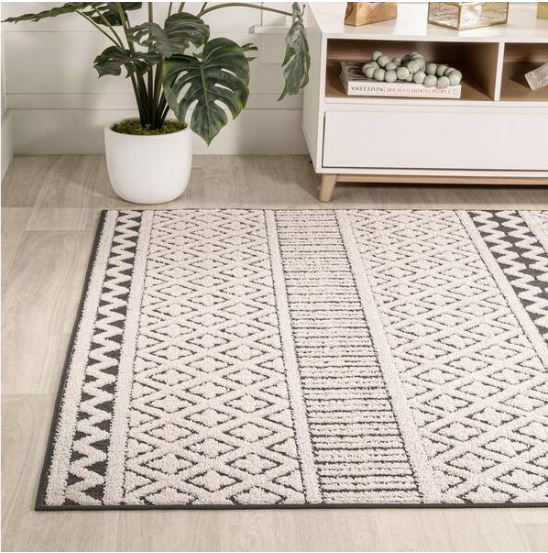 Ormond High-Low Modern Trellis Geometric Cream/Black 4 ft. x 6 ft. Indoor/Outdoor Area Rug