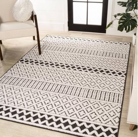 Ormond High-Low Modern Trellis Geometric Cream/Black 4 ft. x 6 ft. Indoor/Outdoor Area Rug