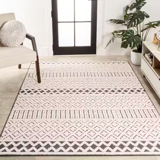 Ormond High-Low Modern Trellis Geometric Cream/Black 4 ft. x 6 ft. Indoor/Outdoor Area Rug