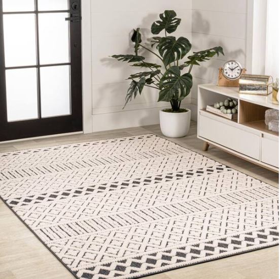 Ormond High-Low Modern Trellis Geometric Cream/Black 4 ft. x 6 ft. Indoor/Outdoor Area Rug