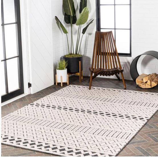 Ormond High-Low Modern Trellis Geometric Cream/Black 4 ft. x 6 ft. Indoor/Outdoor Area Rug