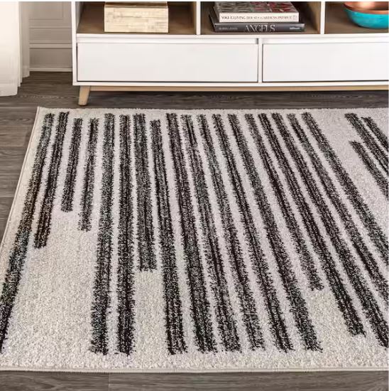 Khalil Modern Berber Stripe Cream/Black 4 ft. x 6 ft. Area Rug