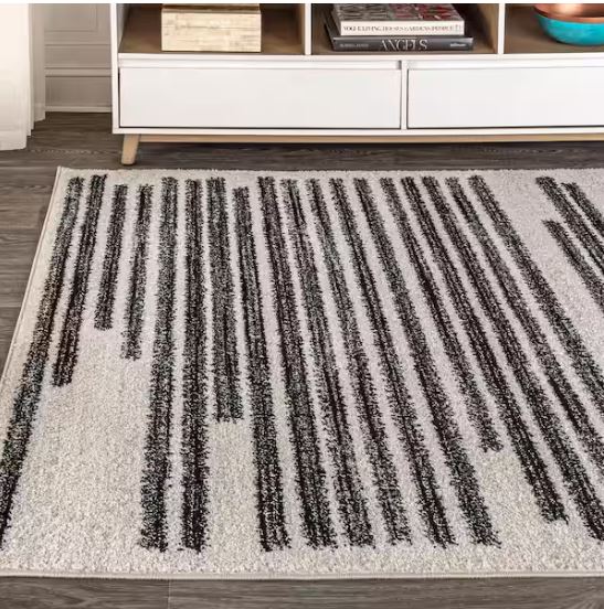 Khalil Modern Berber Stripe Cream/Black 4 ft. x 6 ft. Area Rug