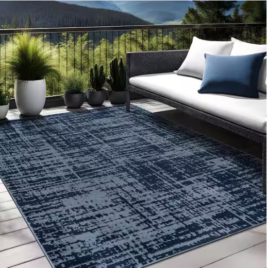 Atlas Navy 5x7 ft. Rubber Back Washable Modern Canvas Indoor Outdoor Area Rug