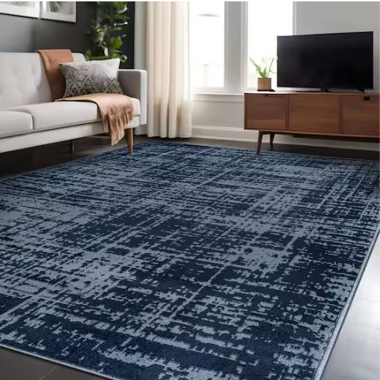 Atlas Navy 5x7 ft. Rubber Back Washable Modern Canvas Indoor Outdoor Area Rug