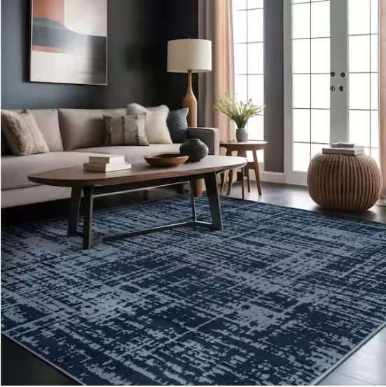 Atlas Navy 5x7 ft. Rubber Back Washable Modern Canvas Indoor Outdoor Area Rug