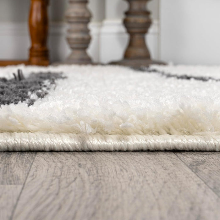 JONATHAN Y Alaro Berber Stripe Shag White/Gray Indoor Area Rug, 8x10, Bohemian, Contemporary, Easy-Cleaning for Living Room, Bedroom, Kitchen, Pet Friendly, Non-Shedding (MOH402A-8)