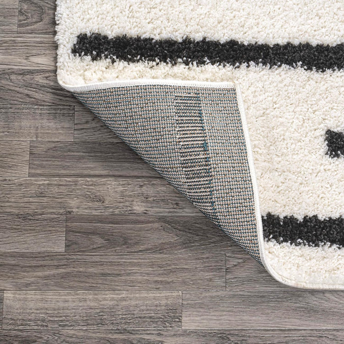 JONATHAN Y Alaro Berber Stripe Shag White/Gray Indoor Area Rug, 8x10, Bohemian, Contemporary, Easy-Cleaning for Living Room, Bedroom, Kitchen, Pet Friendly, Non-Shedding (MOH402A-8)