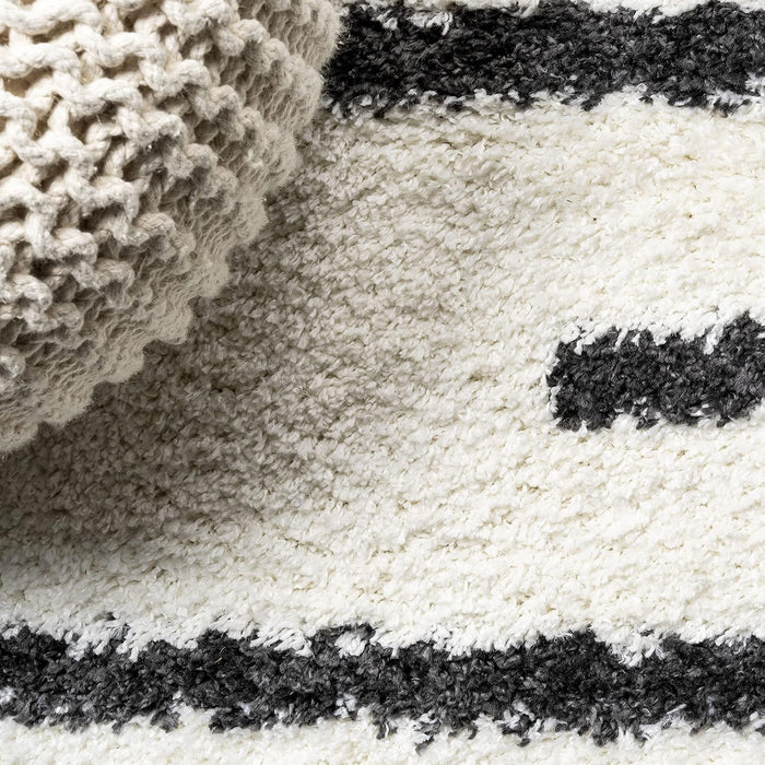 JONATHAN Y Alaro Berber Stripe Shag White/Gray Indoor Area Rug, 8x10, Bohemian, Contemporary, Easy-Cleaning for Living Room, Bedroom, Kitchen, Pet Friendly, Non-Shedding (MOH402A-8)