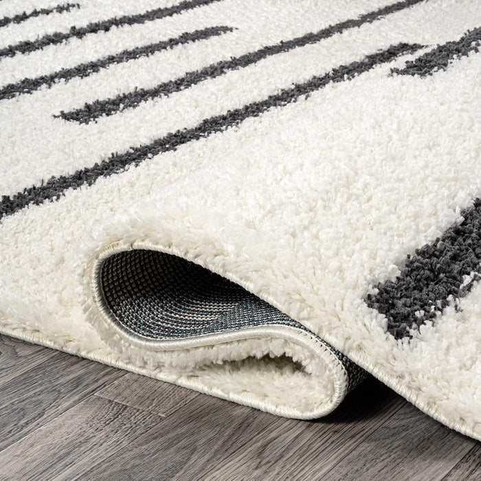 JONATHAN Y Alaro Berber Stripe Shag White/Gray Indoor Area Rug, 8x10, Bohemian, Contemporary, Easy-Cleaning for Living Room, Bedroom, Kitchen, Pet Friendly, Non-Shedding (MOH402A-8)