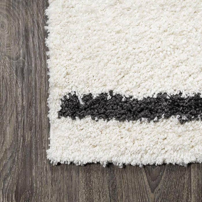 JONATHAN Y Alaro Berber Stripe Shag White/Gray Indoor Area Rug, 8x10, Bohemian, Contemporary, Easy-Cleaning for Living Room, Bedroom, Kitchen, Pet Friendly, Non-Shedding (MOH402A-8)