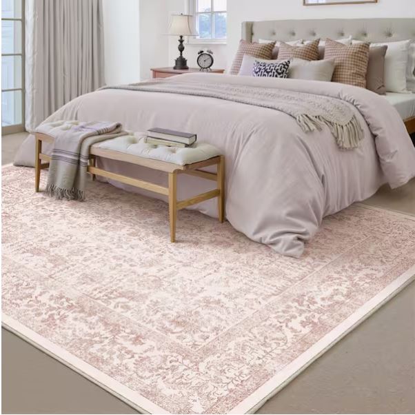 Entomology Pink 8 ft. x 10 ft. Vintage Floral Area Rug