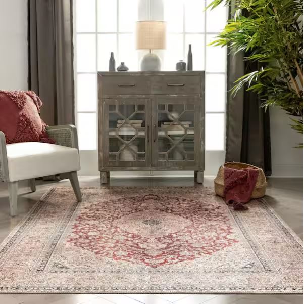 Lotus Tonti Red Vintage Medallion Oriental 7 ft. 10 in. x 9 ft. 10 in. Machine Washable Area Rug